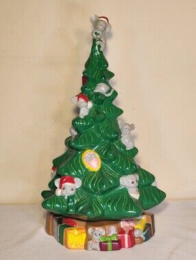 Vintage Kimple Painted Ceramic Mouse Christmas Tree 1818 With Base Signed Dated